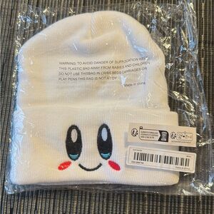 Kirby Smiling Face WHITE knitted Embroidered  Beanie Hat